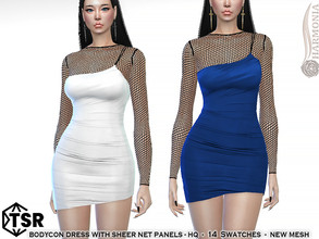 Sims 4 — Bodycon Dress With Sheer Net Panels by Harmonia — New Mesh All Lods 14 Swatches HQ Please do not use my