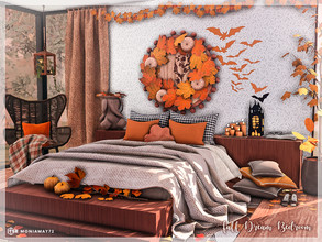 Sims 4 — Fall Dream Bedroom CC only TSR by Moniamay72 — A beautiful Autumn Fall accent Bedroom.The room is made of small
