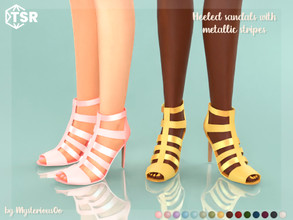 Sims 4 — Heeled sandals with metallic stripes by MysteriousOo — Heeled sandals with metallic stripes in 15 colors