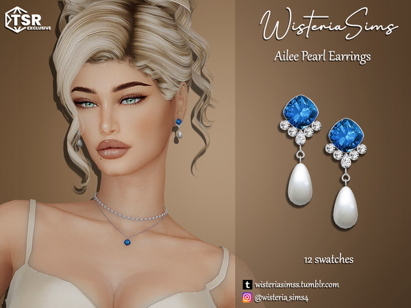Sims 4 — Ailee Pearl Earrings by WisteriaSims — **FOR WOMAN **NEW MESH *TEEN TO ELDER - Earrings Category - 12 swatches -