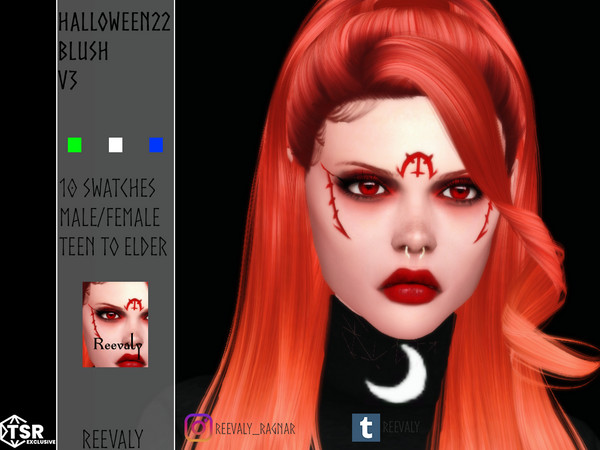 Sims 4 — Halloween22 Blush V3 by Reevaly — 10 Swatches. Teen to Elder. Male and Female. Base Game compatible. Please do