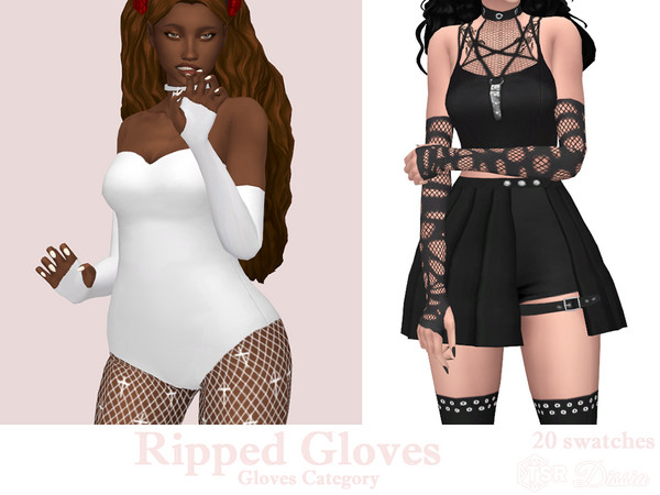 Sims 4 — Ripped Gloves by Dissia — Above elblows gloves without fingers in black or white color ;) Ripped, ripped with