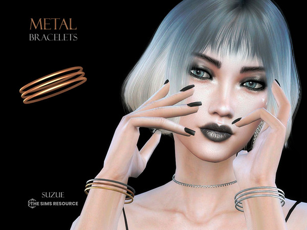 Sims 4 — Metal Bracelets (Left Side) by Suzue — -New Mesh (Suzue) -8 Swatches -For Female (Teen to Elder) -HQ Compatible