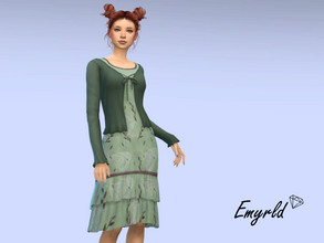 Sims 4 — Green Cardigan Dress (requires Dream Home Decorator) by Emyrld — Light green dress with moth and leaf pattern