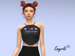 Sims 4 — Magic Is In You Butterfly Top (requires City Living) by Emyrld — Crop top with butterfly and moon graphic that