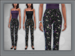 Sims 4 — Donna Jeans. by Pipco — Floral-print jeans in 4 colors. Base Game Compatible New Mesh All Lods HQ Compatible