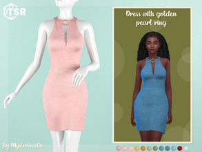 Sims 4 — Dress with golden pearl ring by MysteriousOo — Dress with golden pearl ring in 12 colors