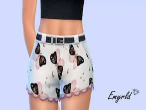Sims 4 — White Butterfly Shorts (requires Seasons) by Emyrld — White shorts with black and pink butterfly pattern