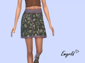 Sims 4 — Leaves Corduroy Skirt (requires Cottage Living) by Emyrld — corduroy skirt with green leaf pattern and purple