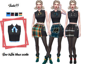Sims 4 — Bow button blouse recolor by TrudieOpp — Bow button blouse recolor in 4 colors