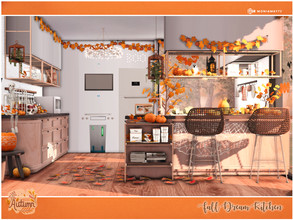 Sims 4 — Fall Dream Kitchen CC only TSR by Moniamay72 — A beautiful Autumn Fall accent Kitchen.The room is made of small