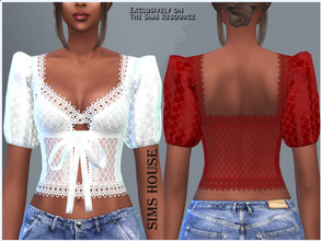 Sims 4 — BLOUSE WITH BOW by Sims_House — BLOUSE WITH BOW 6 options. Women's silk blouse with lace and bow for The Sims 4.