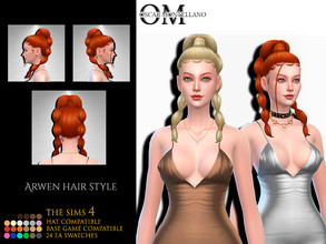 Sims 4 — Arwen Hair Style by Oscar_Montellano — All lods Hat compatible 24 ea swatches BGC