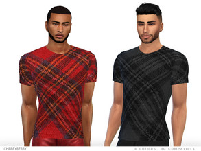 Sims 4 — Men's Fall T-shirt by CherryBerrySim — Organic cotton T-shirt with a fall plaid pattern for male sims.