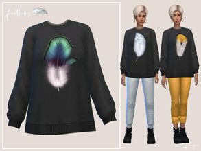 Sims 4 — Feathers by Paogae — Simple oversized black sweatshirt with eight feather prints. Perfect for your casual