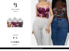Sims 4 — Printed Woven Corset by Bill_Sims — This top features woven material with a corset design and a flattering fit!