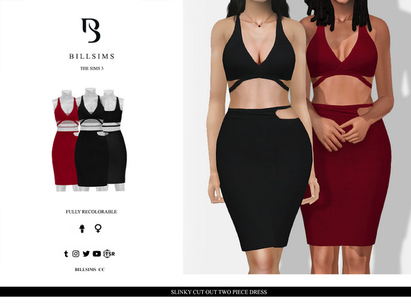 Sims 3 — Slinky Cut Out Two Piece Dress by Bill_Sims — This two piece dress features a cut out top with a wrap front