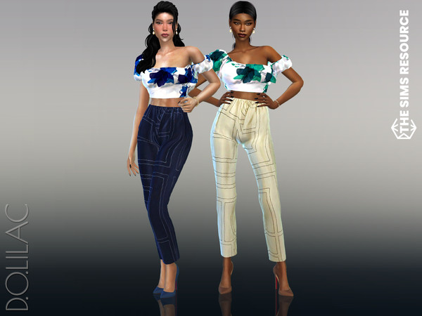 Sims 4 — Monogram Trousers DO570 by DOLilac — Custom thumbnail New Mesh 6 Colors Adult-Elder-Teen-Young Adult For Female