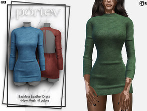 Sims 4 — Backless Leather Dress by portev — New Mesh 9 colors All Lods For female Teen to Elder normals map