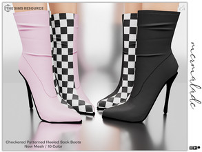 Sims 4 — Checkered Patterned Heeled Sock Boots S60 by mermaladesimtr — New Mesh 10 Swatches All Lods Teen to Elder For