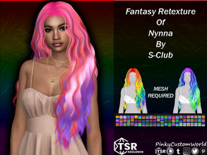 Sims 4 — Fantasy Retexture of Nynna hair by S-Club by PinkyCustomWorld — Long, wavy alpha hairstyle, originally made by