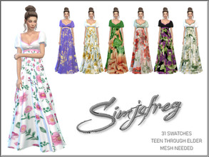 Sims 4 — Sifix Lisa Dress RC by Simjofreg — A regency style dress in multiple, colorful styles 31 swatches Teen through