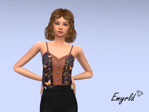 Sims 4 — Orange Butterfly Crop Top (requires Movie Hangout) by Emyrld — Loose flowy crop top with orange butterfly
