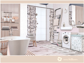 Sims 4 — Uma Bathroom CC only TSR by Moniamay72 — A beautiful light wood accent Bathroom.The room is made of small walls.