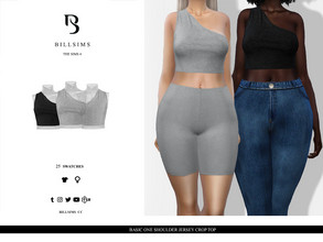 Sims 4 — Basic One Shoulder Jersey Crop Top by Bill_Sims — This top features a jersey material with a one-shoulder