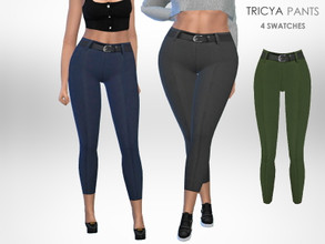 Sims 4 — Tricya Pants by Puresim — Pants with belt in 4 swatches.