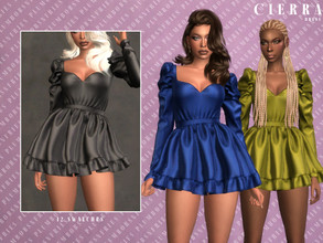 Sims 4 — CIERRA | dress by Plumbobs_n_Fries — Short Dress with Long Puffed Sleeves New Mesh HQ Texture Female | Teen -