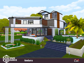 Sims 4 — Andara Villa_TSR only CC by evi — A two bedroom villa. First floor, kitchen, living room, bathroom and the pool