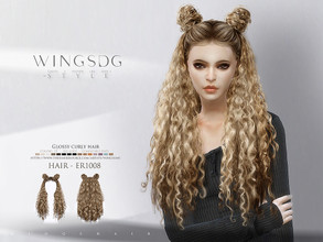 Sims 4 — Curly hair with double buns ER1008 by wingssims — Colors:15 All lods Compatible hats Make sure the game is