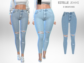 Sims 4 — Estelle Jeans by Puresim — Denim jeans in 5 colors.