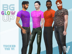 Sims 4 — Base Game Glow Up Tucked Tee v1 by SimmieV — It's time to blow up the Base Game tee with a Glow Up. If neon