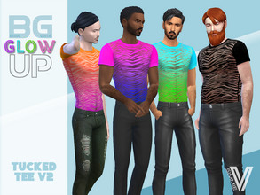 Sims 4 — Base Game Glow Up Tucked Tee v2 by SimmieV — Set your party animal free with these vibrant versions of a sheer