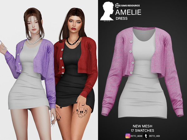 Sims 4 — Amelie (Dress) by Beto_ae0 — Girly dress with a little sweater, I hope you like it - 17 colors - New Mesh - All