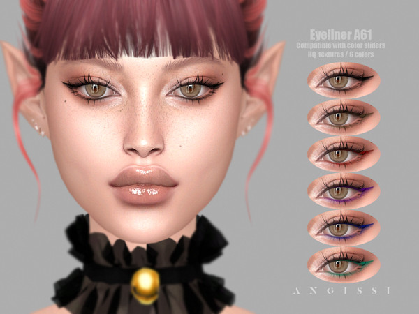 Sims 4 — Eyeliner A61 by ANGISSI — *PREVIEWS MADE USING HQ MOD *Makeup category *6 colors *Sliders compatible *HQ mod