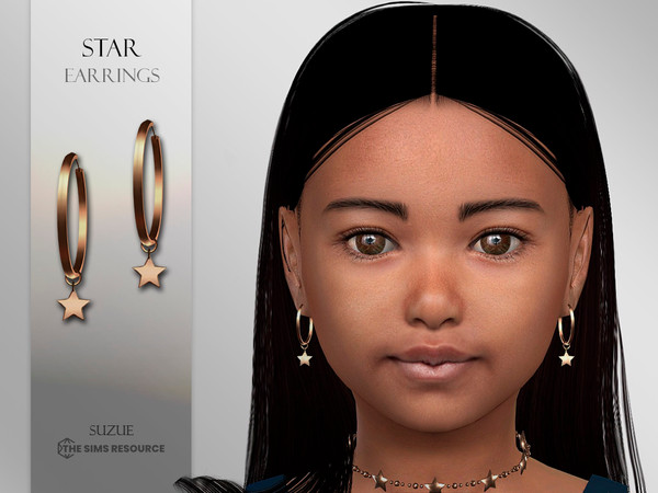 Sims 4 — Star Hoops Earrings Child by Suzue — -New Mesh (Suzue) -5 Swatches -For Female -HQ Compatible