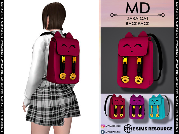 Sims 4 — zara cat backpack ADULT by Mydarling20 — new mesh base game compatible all lods all maps 10 COLORS The texture