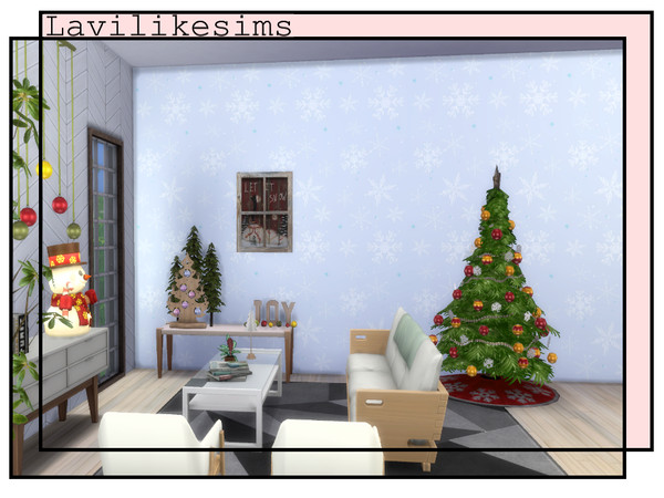 Sims 4 — Crystal Snow by lavilikesims — A wall with different size snowflakes, in 7 colours
