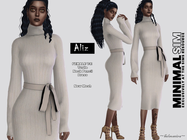 Sims 4 — MinimalSim - ALIZ - Outfit by Helsoseira — Style : Turtle neck, long sleeve, pencil dress Name : ALIZ Sub part