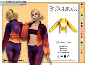 Sims 4 — [PATREON] Kayla Top by SimsDollhouse — Brightly coloured and patterned crop top and jacket for Sims 4 teens to