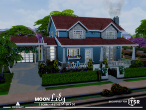 Sims 4 — Moon Lily | NO CC by ProbNutt — Moon Lily's craftsman desing features charming architecture with a large front