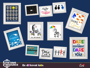Sims 4 — Be Different Kids _recolour by evi — A variety of posters with Be different theme.