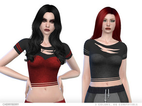 Sims 4 — Goth Top by CherryBerrySim — Halloween themed goth top with some tear marks for female sims.