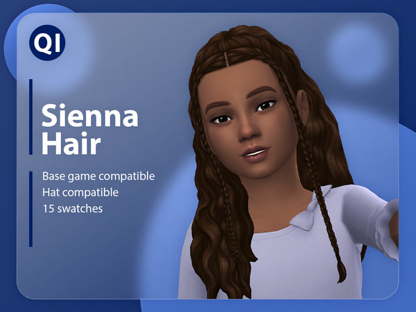 Sims 4 — Sienna Hair by qicc — A long curly ponytail with baby braids. - Maxis Match - Base game compatible - Hat