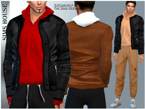 Sims 4 — MEN'S LEATHER JACKET WITH HOODIE by Sims_House — MEN'S LEATHER JACKET WITH HOODIE 5 options. Men's leather