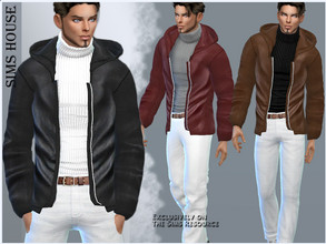 Sims 4 — MEN'S LEATHER JACKET WITH HOOD AND SWEATER by Sims_House — MEN'S LEATHER JACKET WITH HOOD AND SWEATER 7 options.