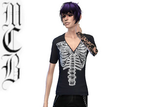 Sims 4 — Skeleton V-neck T-shirt by MaruChanBe2 — Black t-shirt with v-neck and skeleton print <3